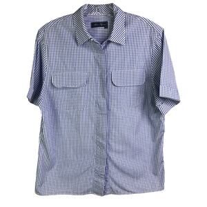 Alain Figaret Shirt Womens 42 Blue White Checkered Short Sleeves Cotton Classic